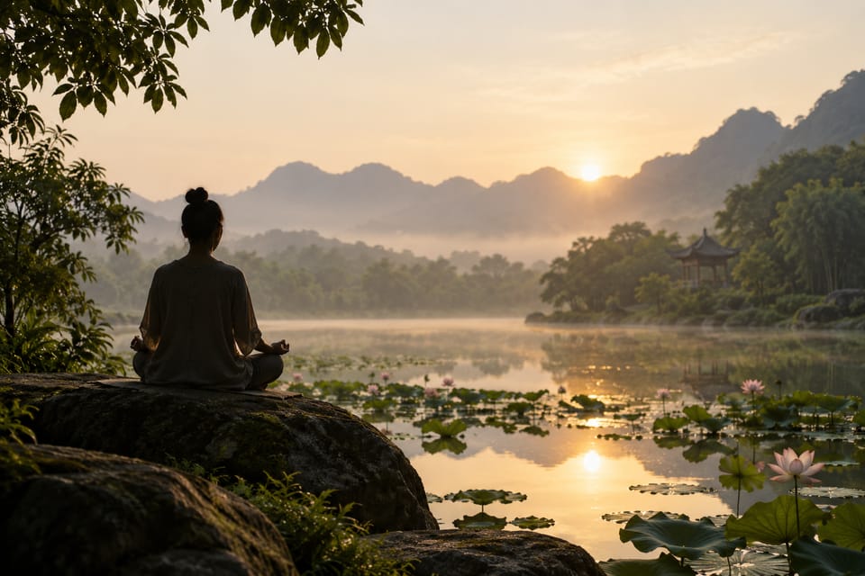A quiet moment beside a lotus pond